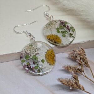 Wild flower circle silver earrings