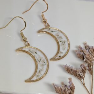 Cows Parsley gold moon earrings