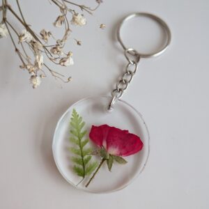 Rose and fern leaf resin keyring
