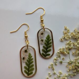 Gold framed fern earrings